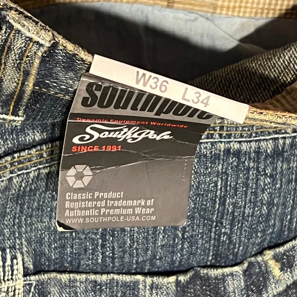 NWT Southpole Authentic Collection Baggy Jeans Embroidered Crest Mens 36x34